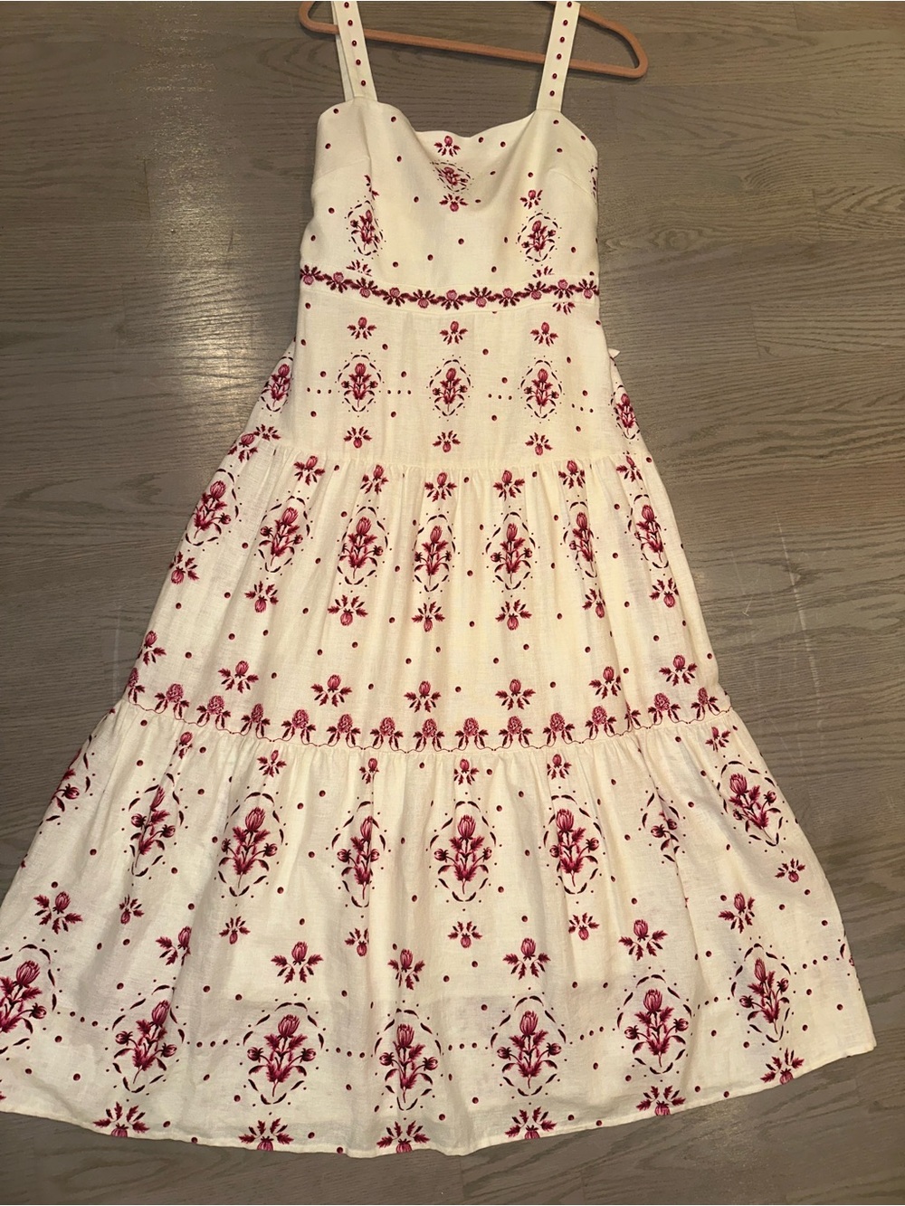 Christian Lacroix White Maxi Dress with Red Floral Embroidery